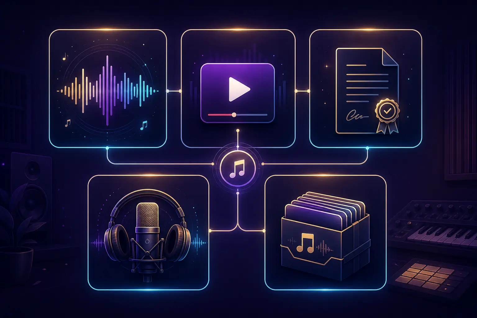 Five AI music monetization channels compared: streaming, YouTube, licensing, client work, and music packs